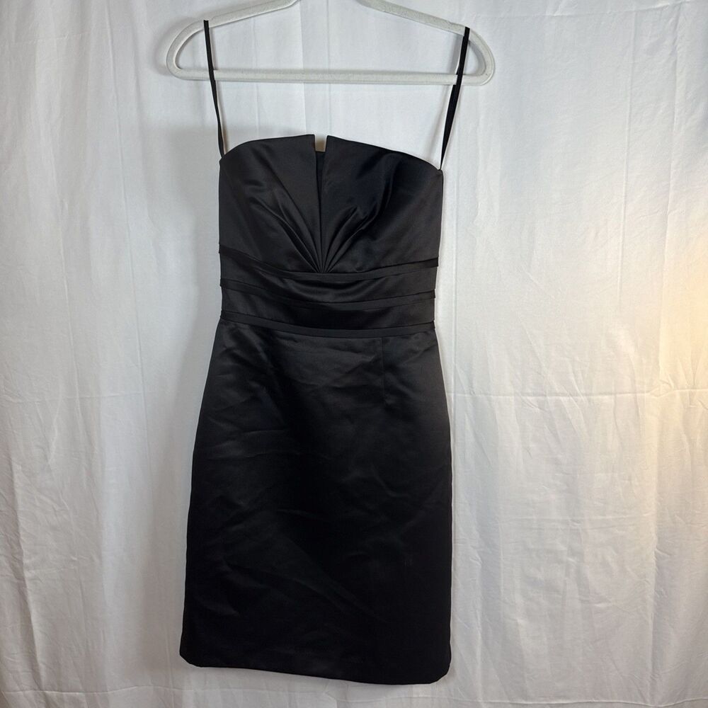 White House Black Market Black Satin Strapless Cocktail Dress Size 0 Preowned